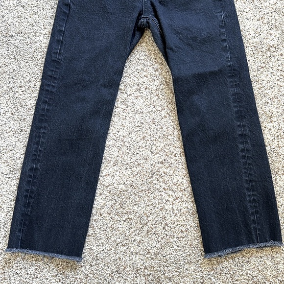 Topshop Black Straight Leg Jeans W 28 L 32 Raw Hem Zip & Button Closure - Picture 3 of 9